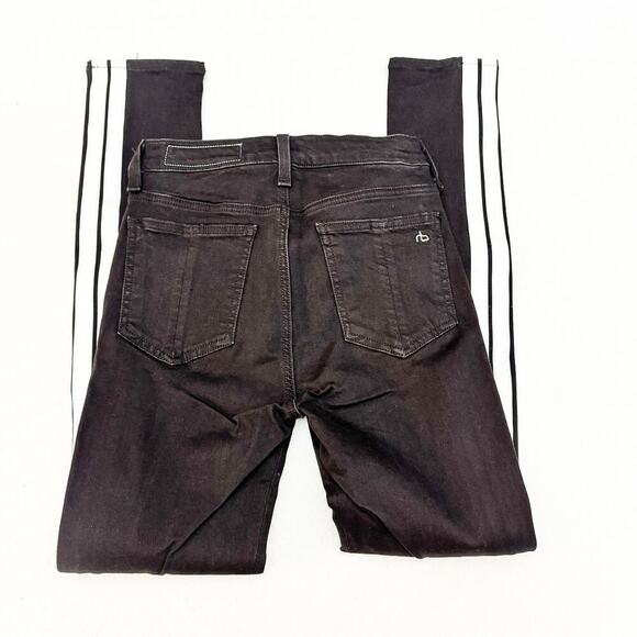 Rag & Bone Tuxedo Leather Stripe Black Denim Jeans Size 26 - Picture 5 of 9